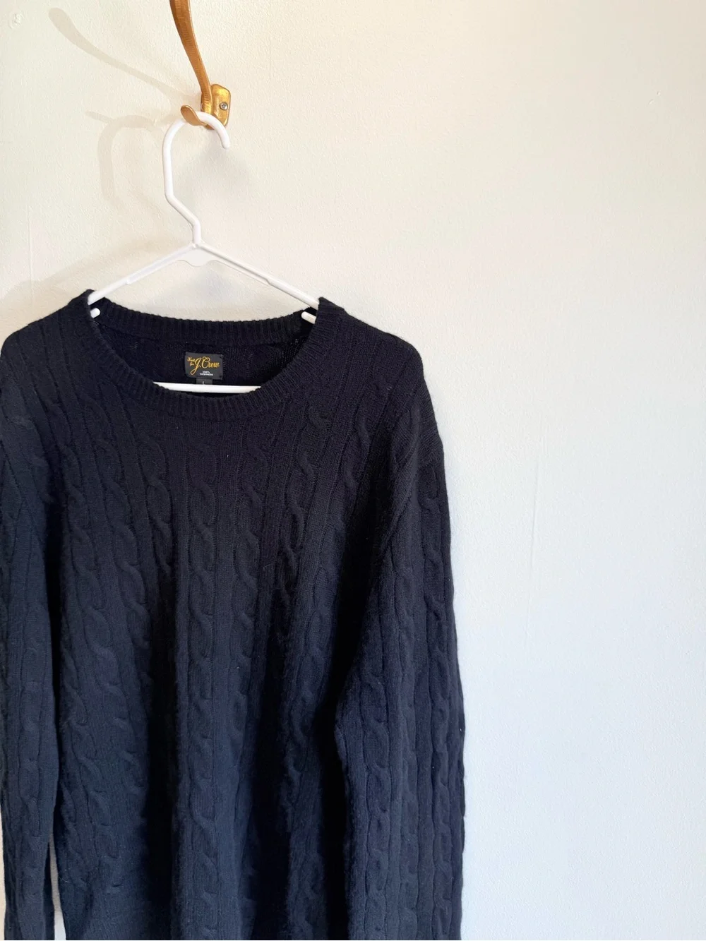 J. Crew 100% Cashmere Black Cable Knit Crewneck Sweater Large AZ972